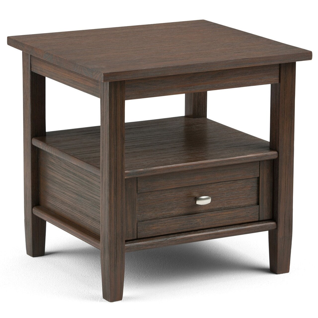 Warm Shaker End Table Solid Wood Storage Drawer Open Shelf Rustic Living Room